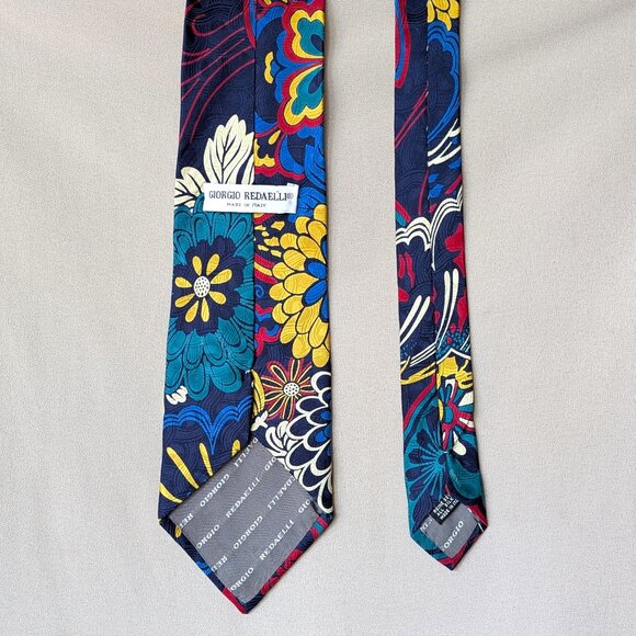 GIORGIO REDAELLI Made in Italy 100% Silk  Floral Tie Navy - Picture 3 of 6